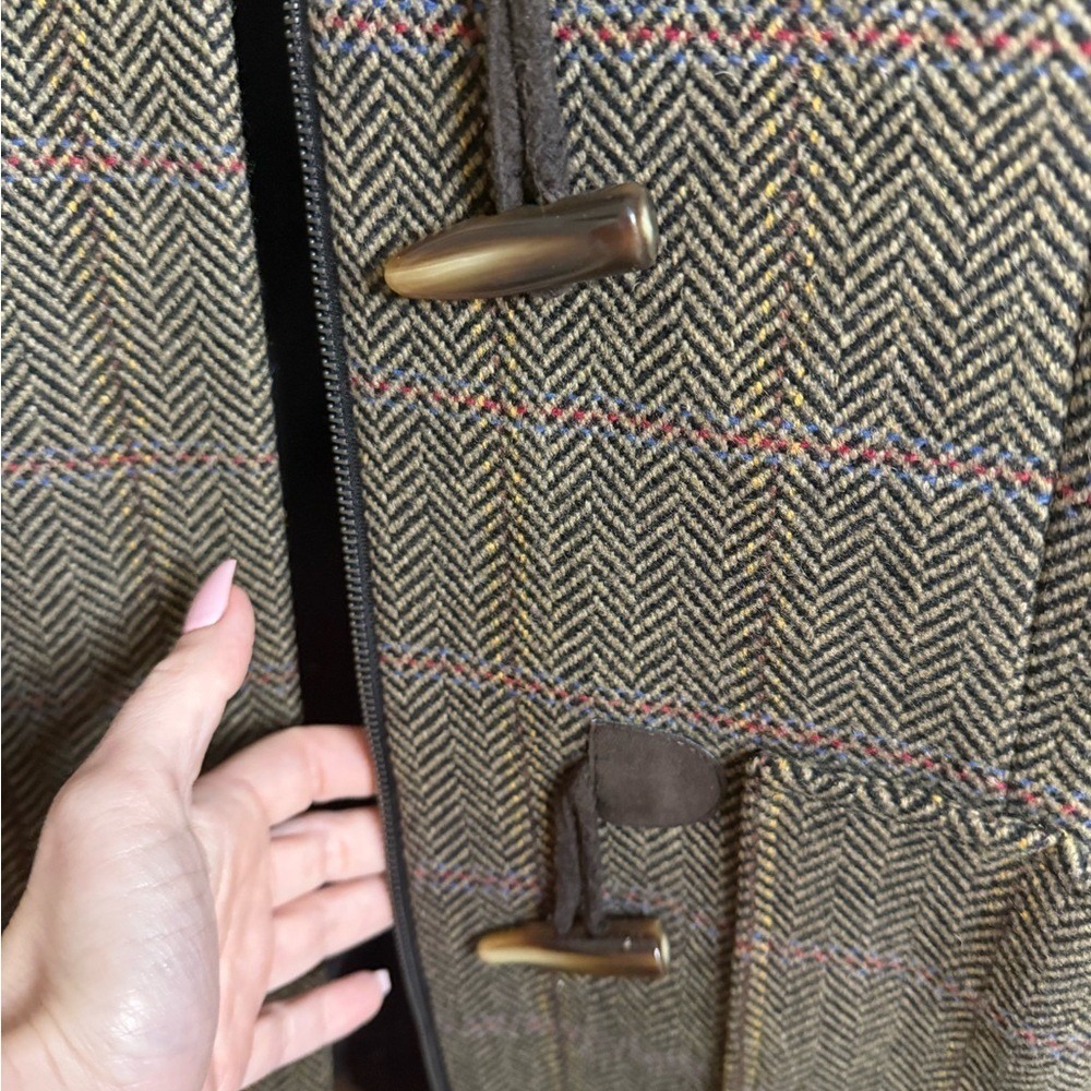 Anne Klein Wool Toggle Coat Women's 8 Herringbone Plaid Lined Winter - Picture 4 of 6